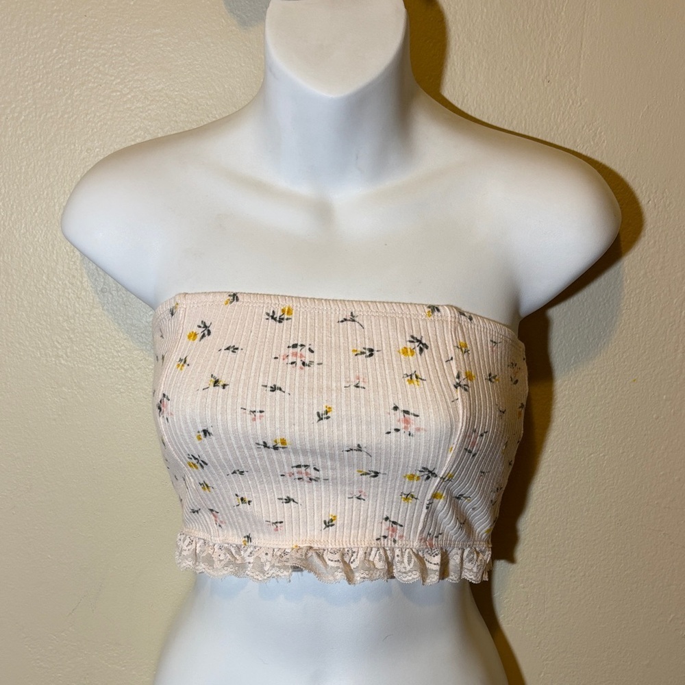 Forever 21 Floral Print Strapless Crop Top